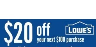 Lowe's $20 Off $100 Coupon - Digital Delivery