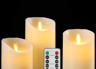 Set of 3 Aku Tonpa AT-01 Flameless LED Battery Operated Pillar Candles Made with Real Wax with Remote Control & Timer